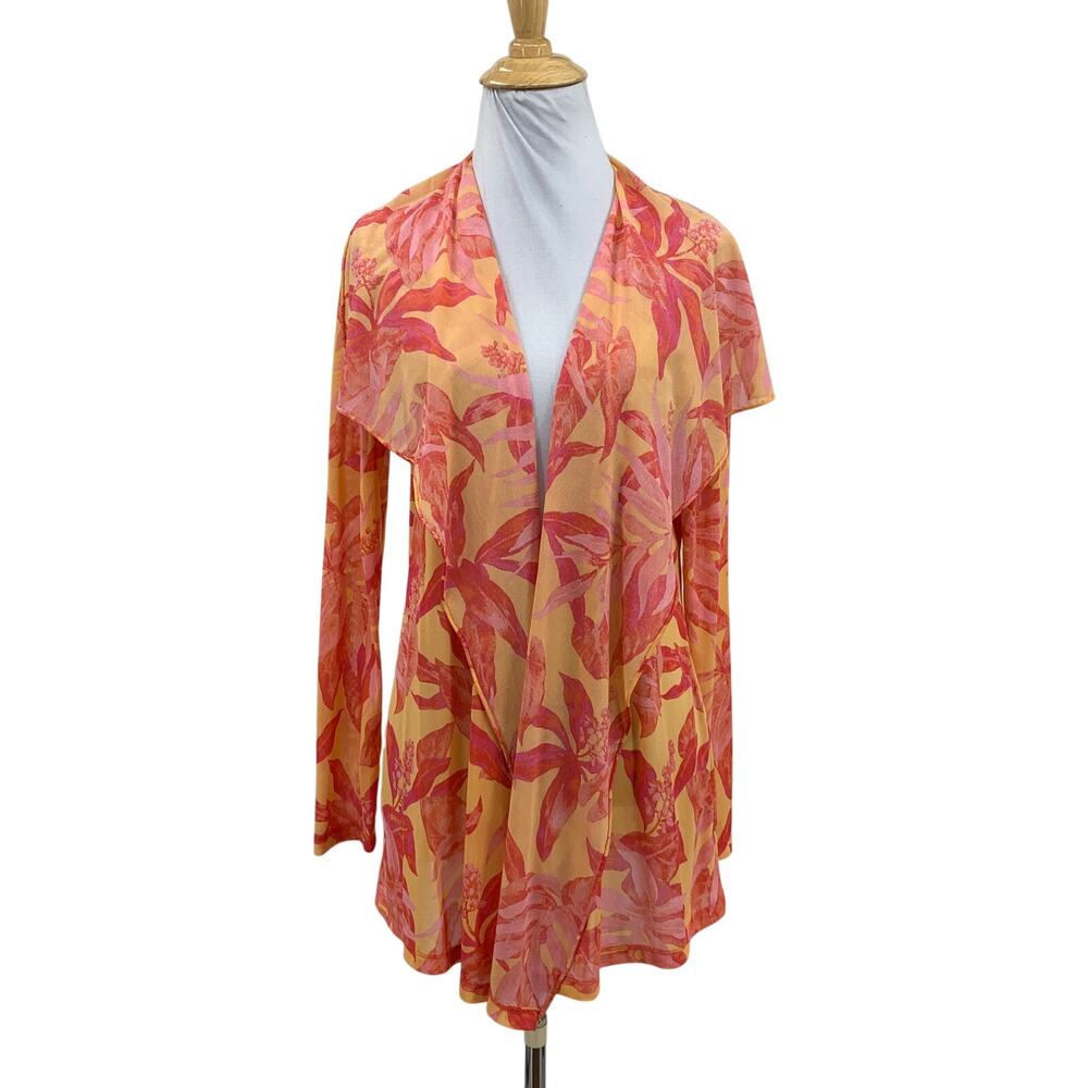 J Mclaughlin Wrap Womens M Medium Orange Watermelon Floral Motif Open Front